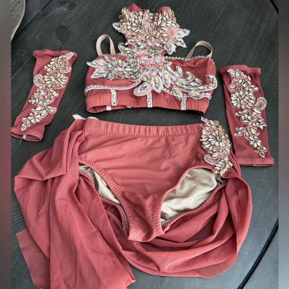 Beautiful 2 Piece custom contemporary or lyrical dance costume with Arm Bands